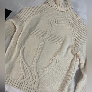 NWOT 525 America Cream Knit Thick turtleneck sweater M fisherman anchor wool